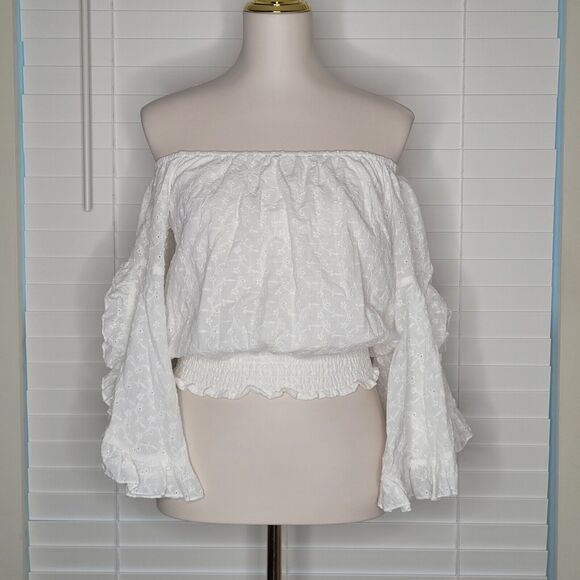 Cottagecore Countrycore Boho Fairy Hippie Flutter Sleeve Eyelet Ethereal Smocked - Picture 3 of 8